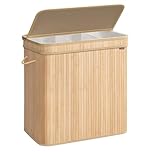 SONGMICS Laundry Hamper with Lid, Bamboo Laundry Basket, Removable Machine Washable Hamper Basket, with Handles, 150 L, for Laundry Room, Bedroom, Washroom, Natural Beige LCB062N01