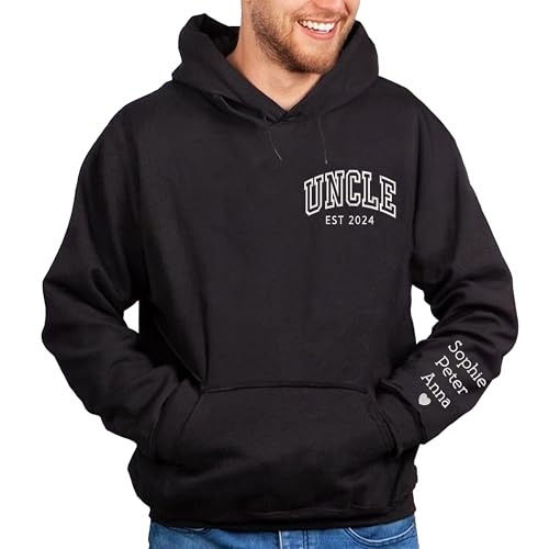 Godmerch Personalized Uncle Embroidered Sweatshirt, Custom Uncle Sweatshirt With Kids Name On Sleeve, Gifts For New Uncle, Uncle Est Year Hoodie cover