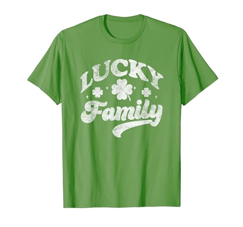 Lucky Family With Shamrock St Patricks Day Family Distressed T-Shirt