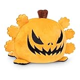 TeeTurtle - The Original Reversible Axolotl Plushie - Black + Pumpkin - Cute Sensory Fidget Stuffed Animals That Show Your Mood - Perfect for Halloween!