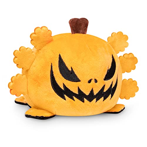 Image of TeeTurtle - The Original Reversible Axolotl Plushie - Black + Pumpkin - Cute Sensory Fidget Stuffed Animals That Show Your Mood - Perfect for Halloween!