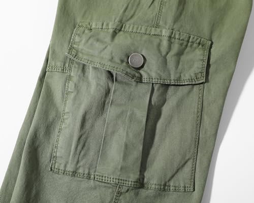 Image of Girls Cargo Pants Wide Leg Streetwear Cute with Pockets Joggers 4-12 Year Army Green