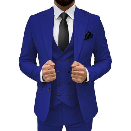 3 Piece Slim Fit Classic Double Breasted Formal Suit for Men - Wedding Prom Blazer, Pants, and Vest