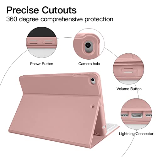 Gudou Bluetooth Keyboard Case For Ipad Mini4 /5 7.9Inch,Wireless Detachable Ipad Keyboard Case With Pencil Holder(Pink) #TOP1