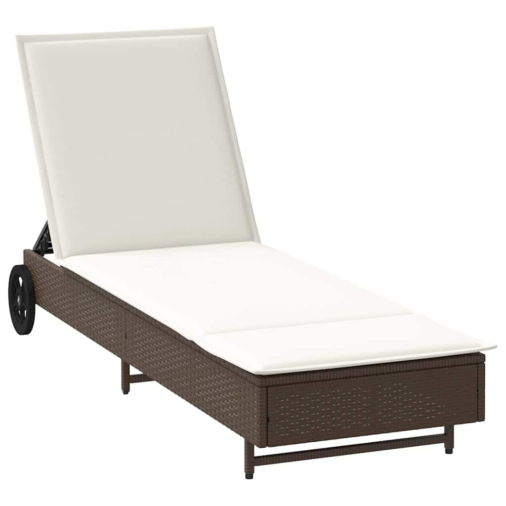 Lettino Prendisole con Ruote e Cuscino in Polyrattan Marrone, Sdraio da Esterno con Schienale Regolabile 3 Posizioni, Poltrona Relax con Ruote per Piscina Giardino Balcone, Portata 110 Acqua e UV