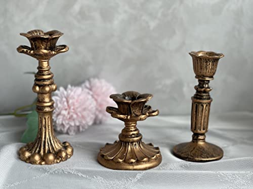 French Nostalgic Floral Resin Candle Holder Antique Bronze/Furniture Decoration/Retro Ornaments Candlestick (Bronze)
