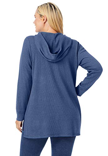 Woman Within Women's Plus Size Washed Thermal Waffle Lace-Up Hooded Sweatshirt - 26/28, Deep Claret Purple #TOP2