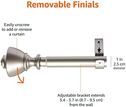Amazon Basics Curtain Rod with Urn Finials - Extendable 91 to 182cm for Bedroom, Dining Room, Living Room or Kitchen, Nickel