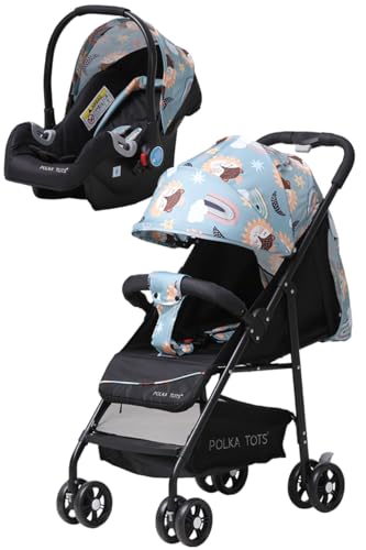POLKA TOTS Travel System | 2-in-1 Baby Stroller & Car Seat Combo | Quick Foldable Pram with 5-Point Safety Harness, Adjustable Handle, UV Canopy & Storage Basket, Stroller for 0–5 Years (Up to 20kgs)