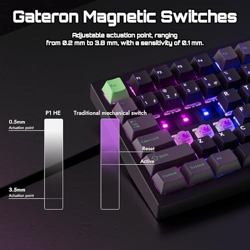 Image of LEMOKEY P1 HE 75% Wireless Custom Mechanical Gaming Keyboard with Gateron Double-Rail Magnetic Switches Full Assembled Knob Version - Black
