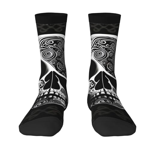 XZDWPY Deformed skull Unisex Mid-Calf Socks 3 Black Polyester Skin-Friendly Moisture-Wicking Fashionable Crew Socks