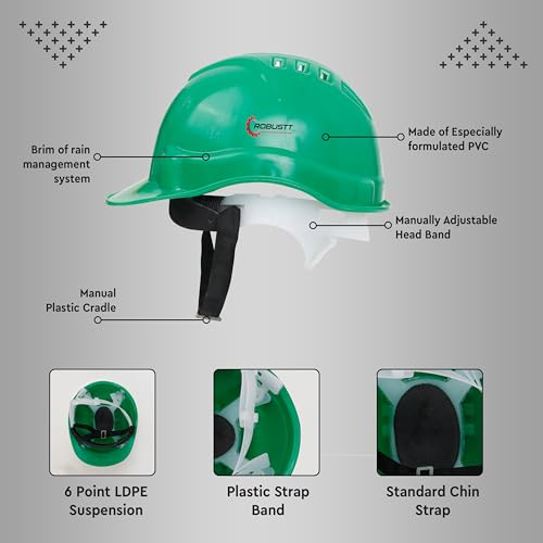 Image of Robustt Safety Helmet - Green (Pack of 1) | Adjustable Headband | Heavy Duty Material | As Per ISI Safety Standard | Non Irritant and Soft Fabric | Lightweight and Durable