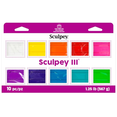Sculpey III: Multipack: Bright Idea - 10 Color Variety, 2oz Bars, Polymer Oven Bake Clay, Non-Toxic, Create Jewelry & Craft Projects, DIY Art Supplies