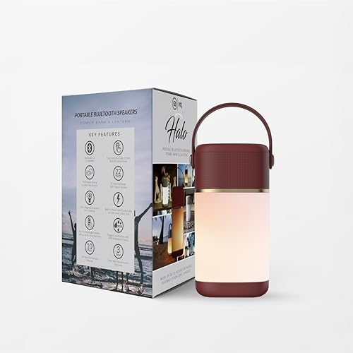 VQ Halo Portable Bluetooth Speaker Wireless with Ultra-Bright Led Camping Light - Outdoor Speakers with Long Battery Life - Loud Wireless Speaker with 360-Degree Stereo Sound & AUX - Crimson Radiance