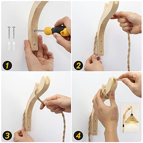 Kewanno Plug In Wall Sconces, 2 Pack Wooden Wall Lamp With Plug In Cord, Farmhouse Plug In Wall Light Sconces With On Off Switch, Boho Woven Rattan Wall Sconces Lighting #TOP4