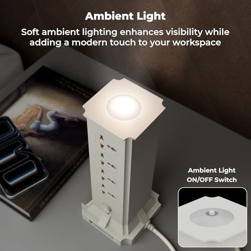 Image of Zebronics Multi-Plug Power Extension, 2500W Max, 8 Universal Sockets, 3M Cable, 20W Type-C PD, 18W USB Fast Charging, Dual Type-C & USB-A Output, Overload Protection, Ambient Light (Power Block 483)