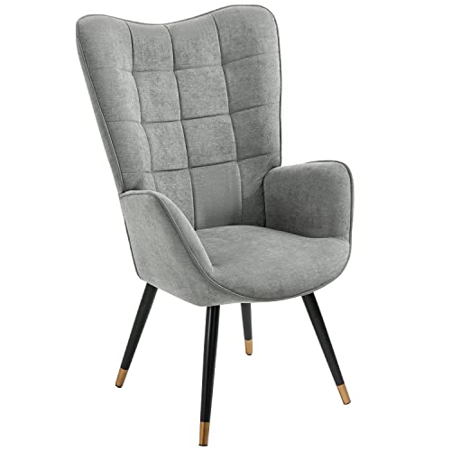 MEUBLE COSY Fauteuil Scandinave Chaise de Canapé de Loisirs pour Salon Salle à Manger Bureau avec Un Revêtement en Tissu, Accoudoirs Rembourés et des Pieds en Métal, Gris et Noir et Or, 66x71x110cm Cover