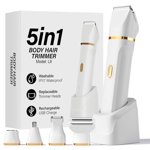 Bikini Trimmer for Women - 5 in 1 Electric Razors for Ladys Pubic Facial Nose Body Leg Hair Removal, Waterproof Electric Shaver for Women Private Area Sensitive Skin, Personal Hair Trimmer