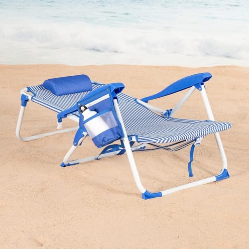 Chaise de plage pliante multi-position inclinable avec coussin et poches - 6