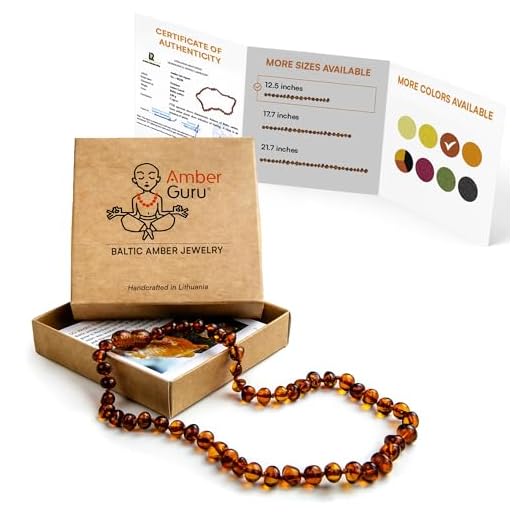 Amber Guru Baltic Amber Necklace (Authentic, Certified) - 12.5 inches - Unisex Jewelry - Cognac (Polished) - Real Amber Beads - Proud to Deliver Genuine Baltic Sea Wonder - Ambar
