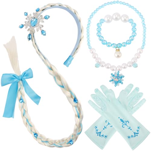 Atoden Elsa Costume Accessories Long Braided Wig Headband Glove Jewelry Set