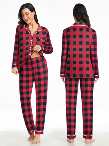 Matching Christmas Pajamas Couples Modal Pajama Set Long Sleeve Pjs Button Up Sleepwear Plaid Loungewear S-XXL2