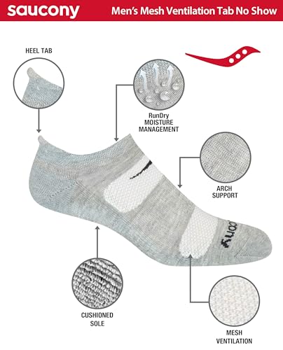 Image of Saucony Men's Rundry Mesh Ventilating Comfort Fit Performance Tab Socks Available in M-xl (6, 12 Pairs)