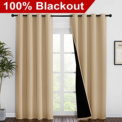 NICETOWN Living Room Completely Shaded Draperies, Privacy Protection & Noise Reducing Ring Top Drapes, Black Lined Insulated Window Treatment Curtain Panels(Biscotti Beige, 2 Pieces, W55 x L86) by NICETOWN - Image 2