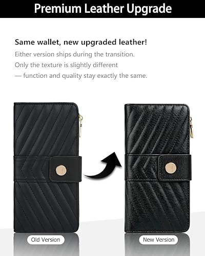 Image of Black Women's Trifold Wallet,Large Capacity RFID Long Wallet | 16 Card Slots,2 ID Windows,4 Bill Compartments,Vegan Leather,Double Zipper Pockets,Large Capacity Organizer