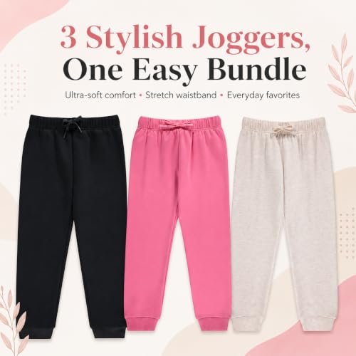 Image of BTween Kids Girls Fashion Stretch Waist Ultra Soft Jogger Pants Set 3 Pack Bundle