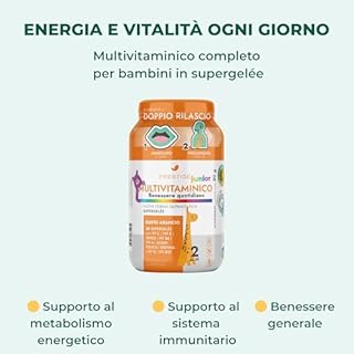 MULTIVITAMINICO JUNIOR, 60 Gommose Supergelée Gusto Arancia – Integratore per Bambini con Vitamine A, C, D, E, B6, B12 e Zinco - Supporto Energetico e Immunitario - Protezione da Stress Ossidativo