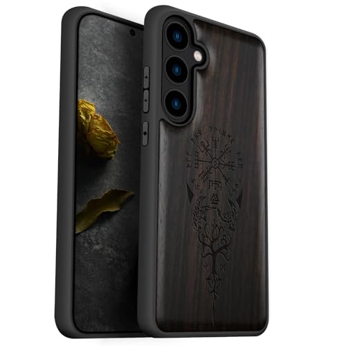 Coque Galaxy S24 Plus antichoc étui protection silicone TPU dos bois gravure viking