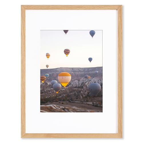 Marsmiles A3 Wooden Picture Frame, USA-Sourced Natural Oak Solid Wood Photo Frame with Plexiglass for Display Pictures A4 with Mat or A3 without Mat, Natural, 1 Pack