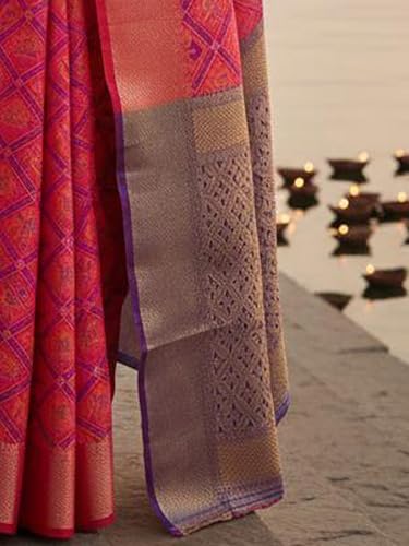 Image of AKHILAM Women's Kanjivaram Woven Soft Silk Saree With Blouse Piece