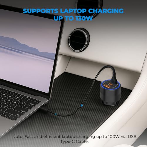 Image of MOZEN by AMKETTE Drive Ultra 3 in 1 130W Car Charger /car Laptop Charger Fast Charging Type C 100W + USB-A + C 30W, Metallic Build, Advanced PowerSplit Safety Protocols, for Mobile, Tablets & Laptops