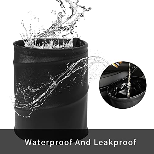 Image of Homelove Collapsible Pop Up PU Leather Trash Can, Portable Leak-Proof Waterproof Car Trash Bin, Multifunctional Organizer Trashcan Storage Bag with Hanging Elastic Strap Loop, Black