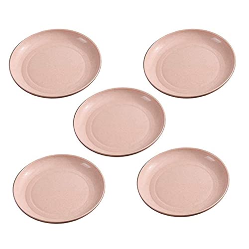 ZGWANSUI 5 Pack Wheat Straw 6 Inch Plates, Small Dinner Plates, Round Dishes with Raised Edge, Reusable Salad Plates set, Unbreakable Appetizer Dessert Serving Plates for Party (Pink)