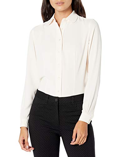 Anne Klein Women's Peter Pan Collar Long Sleeve Button Down Blouse, Anne White, 0