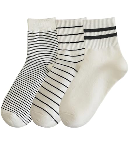 Women's Polka Dot & Striped Crew Cute Ankle Socks Size 5-9