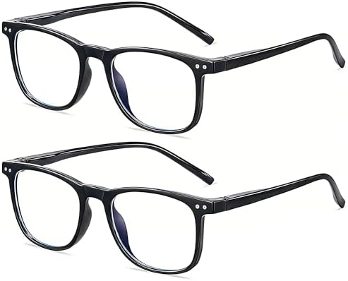 Teumire 2 Pack Black Blue Light Glasses Men Women Computer TR90 Clear Glasses Frame Non-prescription Eyewear