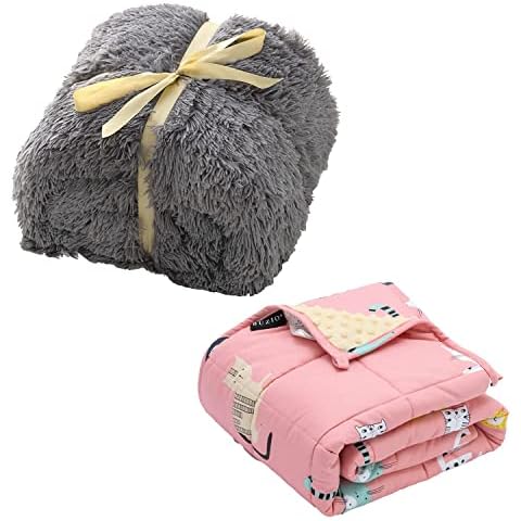 Uttermara 20 lbs Shaggy Faux Fur Weighted Blanket, Super Soft Plush Fleece and Cozy Sherpa Reverse & 7 lbs Weighted Blanket for Kids, Ultra Cozy Minky Fleece and Cotton Sided with Cartoon Patterns Cover