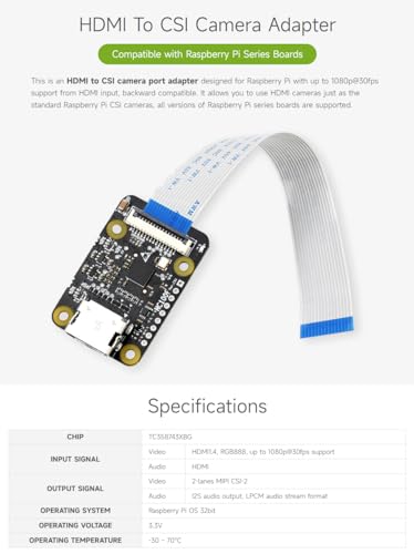 waveshare HDMI to CSI Adapter, Compatible with Raspberry Pi 4B/3B+/3B/Pi Zero/Zero, Support 1080p@30fps Support from HDMI Input Backward Compatible - Image 4