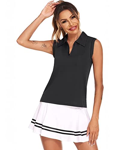 Image of COOrun Women's Golf Polo T Shirts Lightweight Moisture Wicking Sleeveless Shirt Quick Dry Zipper Tank Top