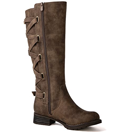 GLOBALWIN Women's Camel Knee High Motorcylce Boots Strappy Boots For Women 8.5M - image 4