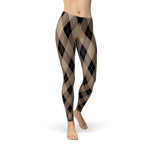 Argyle Leggings For Women Mid Waist Pants In Diamond Checkered Pattern Print Black, Beige #TOP20
