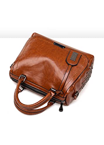 YAQUNICER Women Retro Rivet Top-handle Bag Oil Wax Leather Shoulder Crossbody Bags3