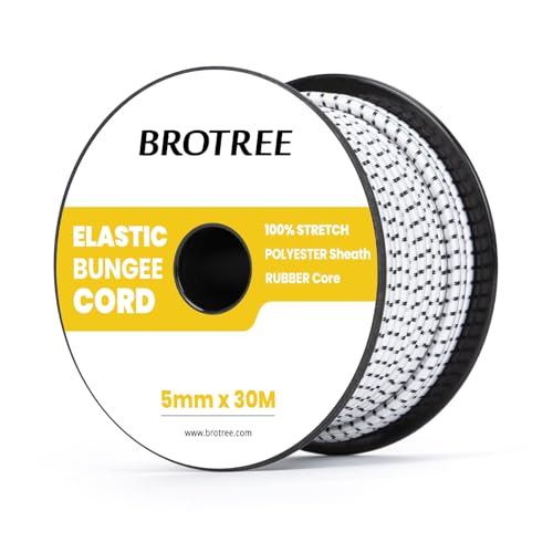 Brotree Cuerda Elástica 5mm 30m Cuerda de Goma para Lona Remolque Piscina - Blanco&Negro