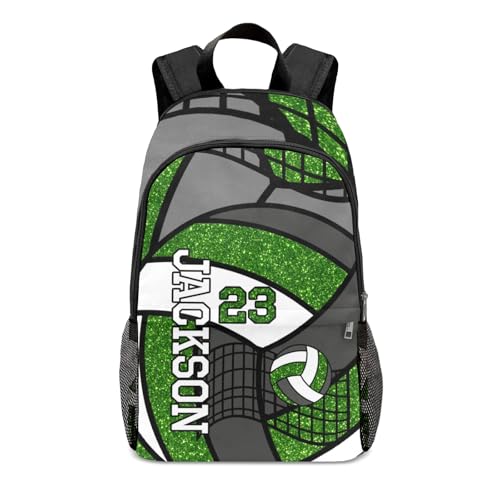 Personalized Sport Volleyball Glitter Green All-Purpose Adult Backpack with Quick Access Mesh Side Pockets & Modular Interior for Efficient Daily Carry, 11.8