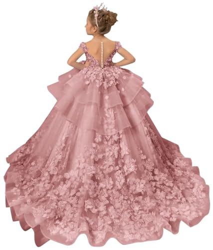 Flower Girl Dress for Wedding Appliques Tulle Princess Pageant Dreses Floor Length Girls Birthday Pageant Tutu Ball Gowns2