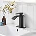 Hoimpro Black Waterfall Spout Bathroom Sink Faucet, Single Handle Rv Lavatory Vessel Faucet Basin Mixer Tap with Deck Plate, Stainless Steel/Matte Black